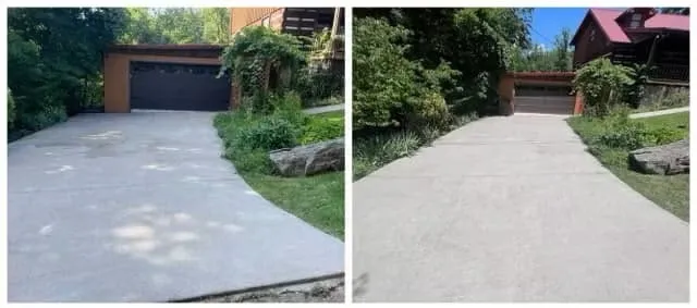 Before and after pressure washing a long concrete driveway — East Tennessee