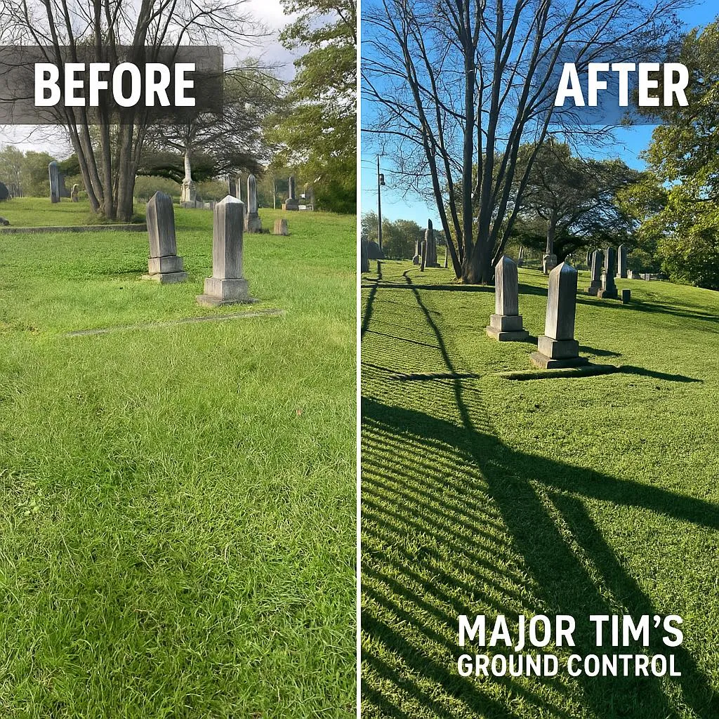 Before and after lawn mowing with clean cut stripes — East Tennessee